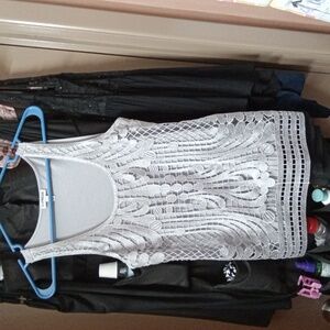 Light gray dress tank top with embroidery surface